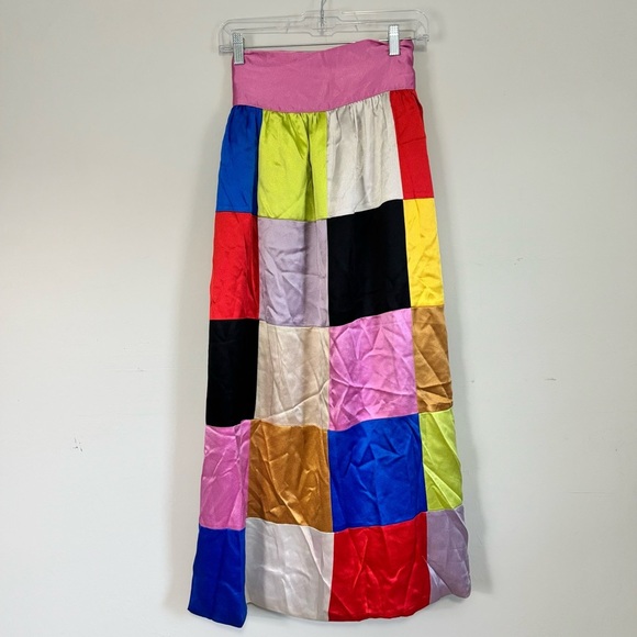 Vtg 1960s GISELLA HINEMANN Patchwork Satin Multicolor Wrap Skirt Exquisite OS - Picture 3 of 10